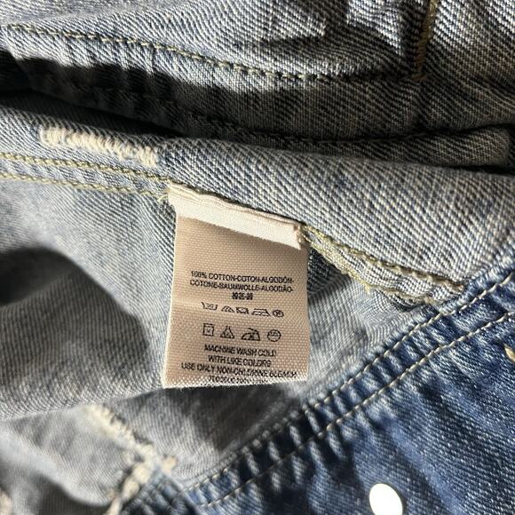 Free People Jean Jacket Blue Grey Denim Hooded‎ Trucker Distressed Womens Large - Picture 8 of 12